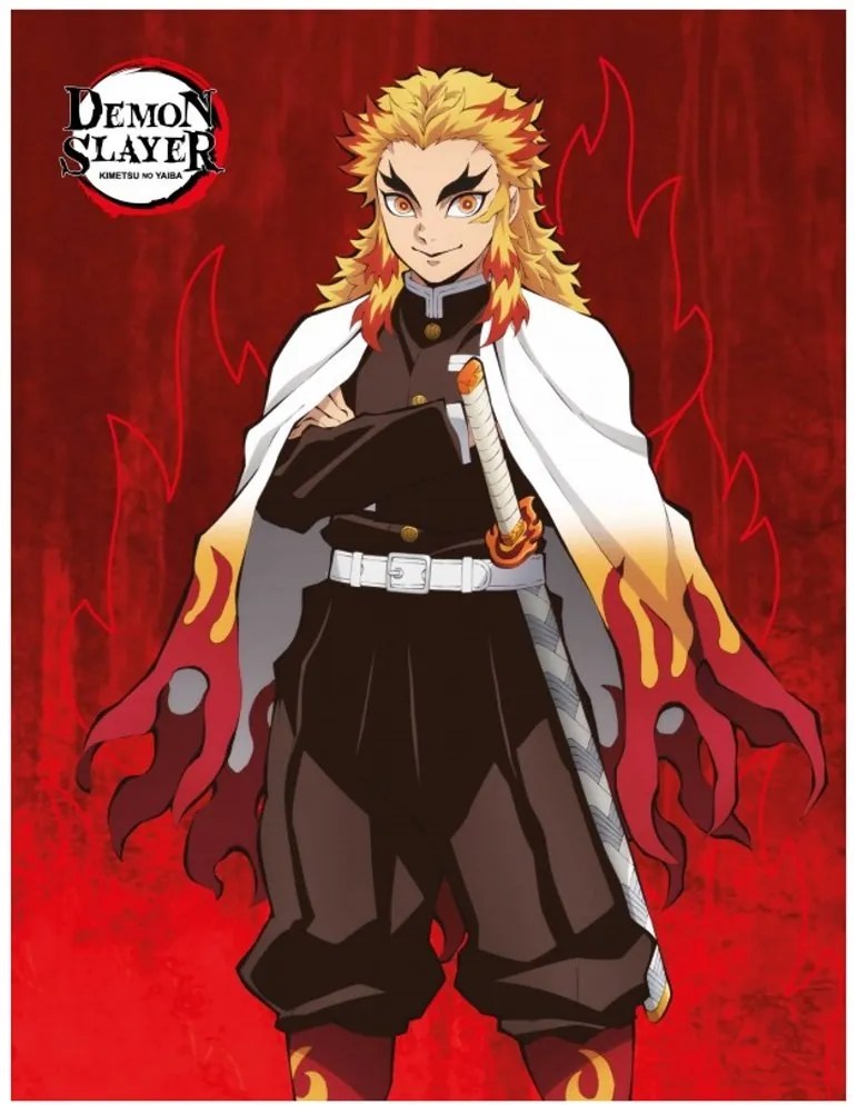 Fleecová deka Demon Slayer - Zabijak démonov - motív Kyojuro Rengoku - 130 x 170 cm