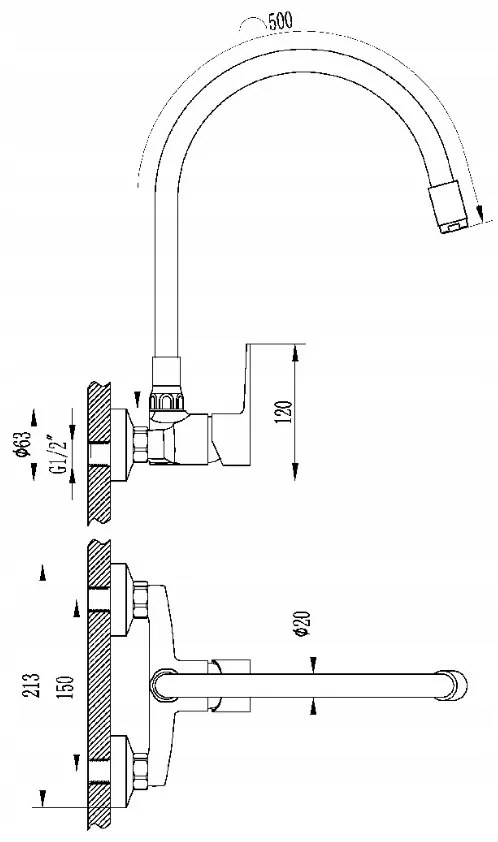 Invena Verso, nástenná kuchynská batéria 150mm s elastickým ramenom, béžová-čierna-chrómová, INV-BC-82-E4S-L