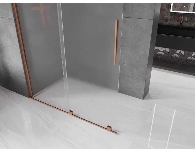 Mexen Velar, sprchová zástena s posuvnými dverami Walk-in 150 x 200 cm, 8mm sklo námraza, ružové zlato, 871-150-000-33-60