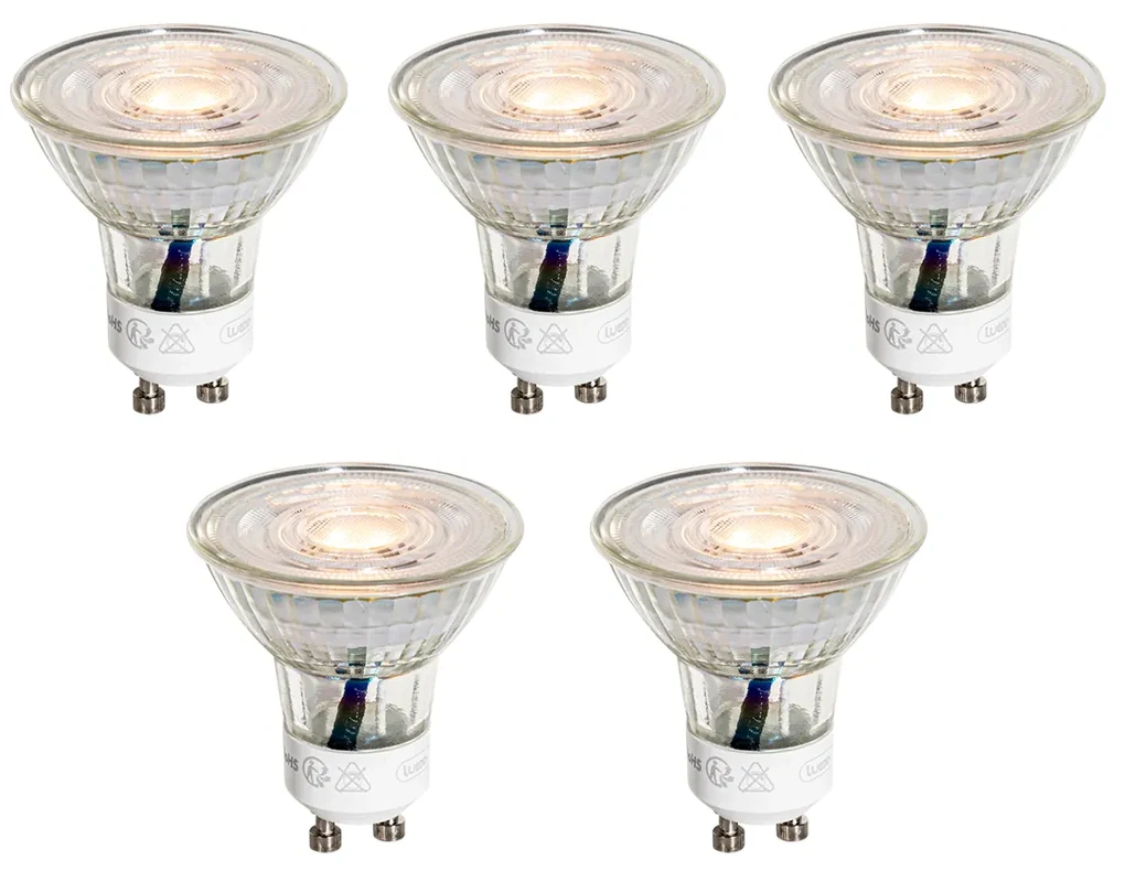 Set van 5 GU10 50mm LED lampen helder 3W 200 lm 2200K