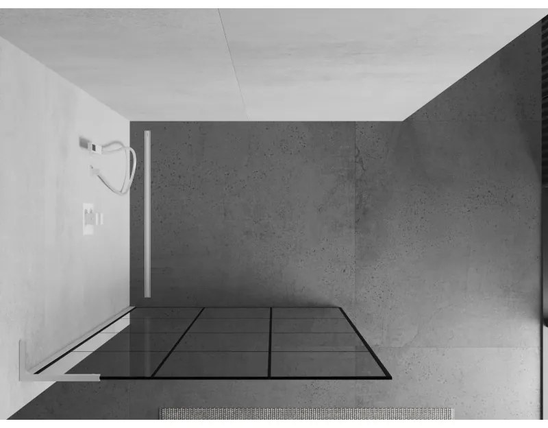 Mexen Kioto L, sprchová zástena Walk-In 100 x 200 cm, 8mm číre sklo čierny vzor, biely profil, 800-100-103-20-77