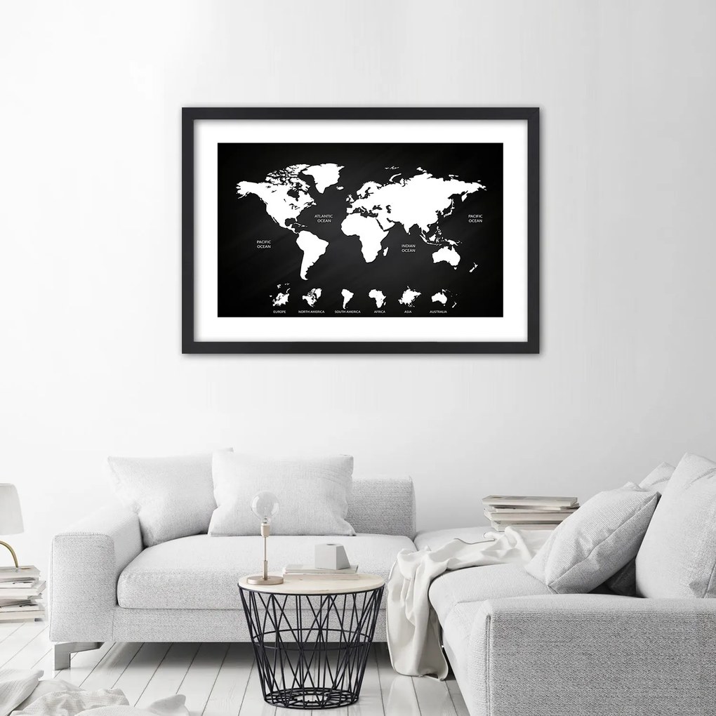 Gario Plagát Kontrastná mapa sveta a kontinentov Farba rámu: Bez rámu, Rozmery: 60 x 40 cm