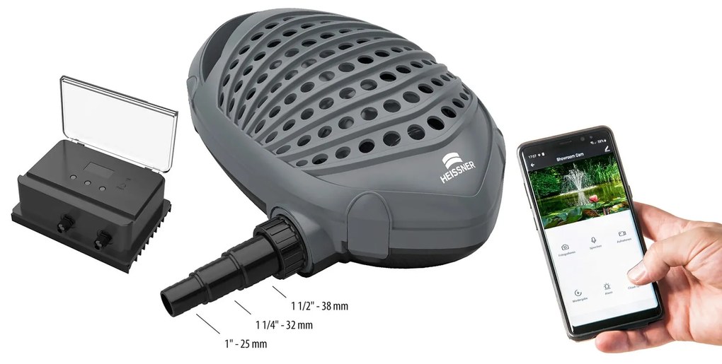 Inteligentné filtračné a kalové čerpadlo Heissner, nastaviteľné 14 300 l/h, 20-120 W, do 68 m³ P15300E-00