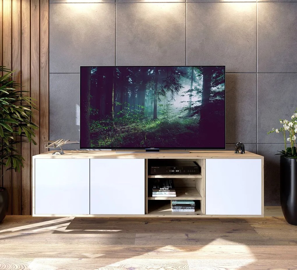 TV STOLÍK ALWIN DUB ARTISAN BIELY 156 cm