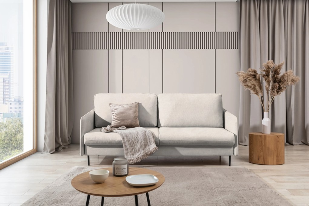 Pohovka s funkciou spania Movani - béžová pletenina Loft 01 / čierne nohy