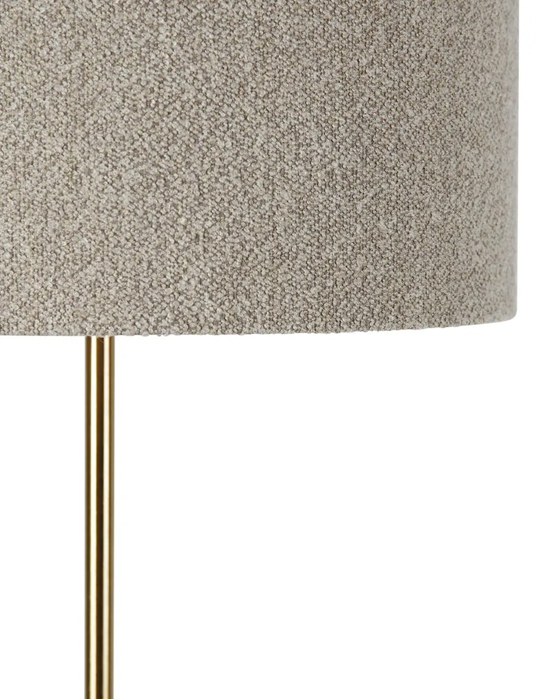 Moderná stojaca lampa mosadz s tienidlom z boucle taupe 50 cm - Kaso