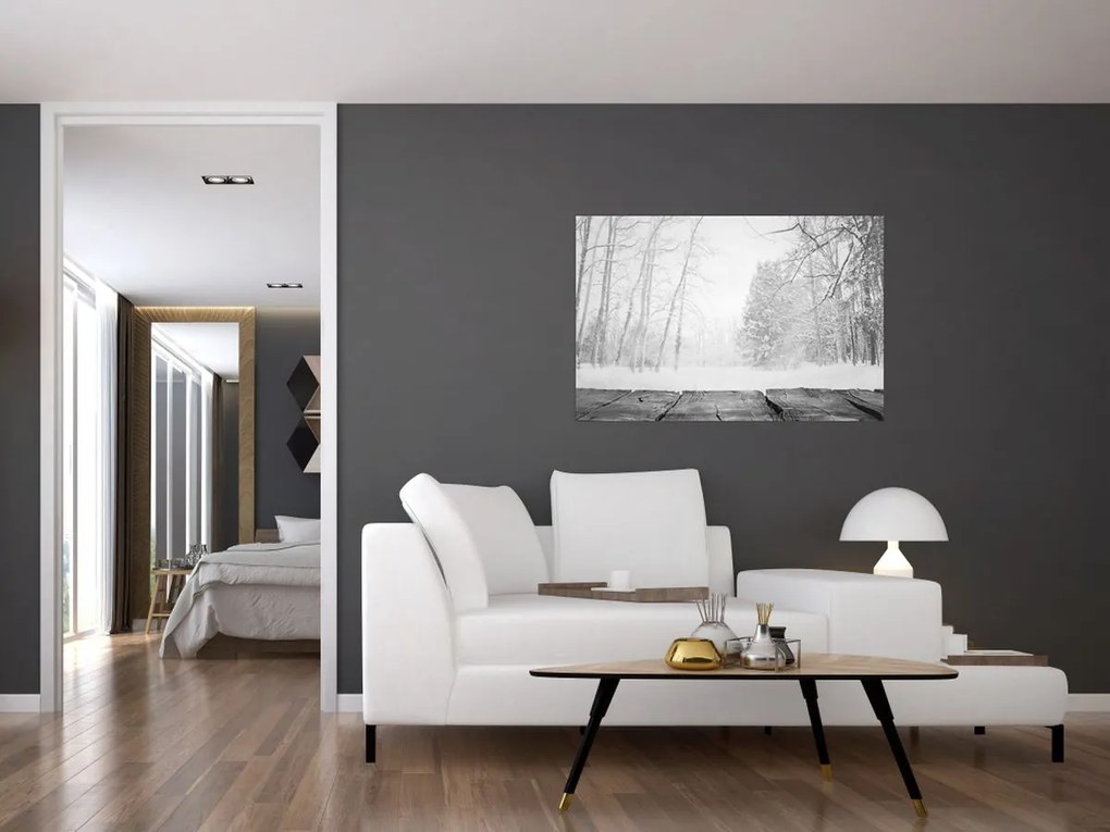 Obraz - Drevené mólo v zime (90x60 cm)