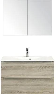 Kúpeľňový nábytkový set Pulse 90 cm s umývadlom a zrkadlovou skrinkou dub sivý