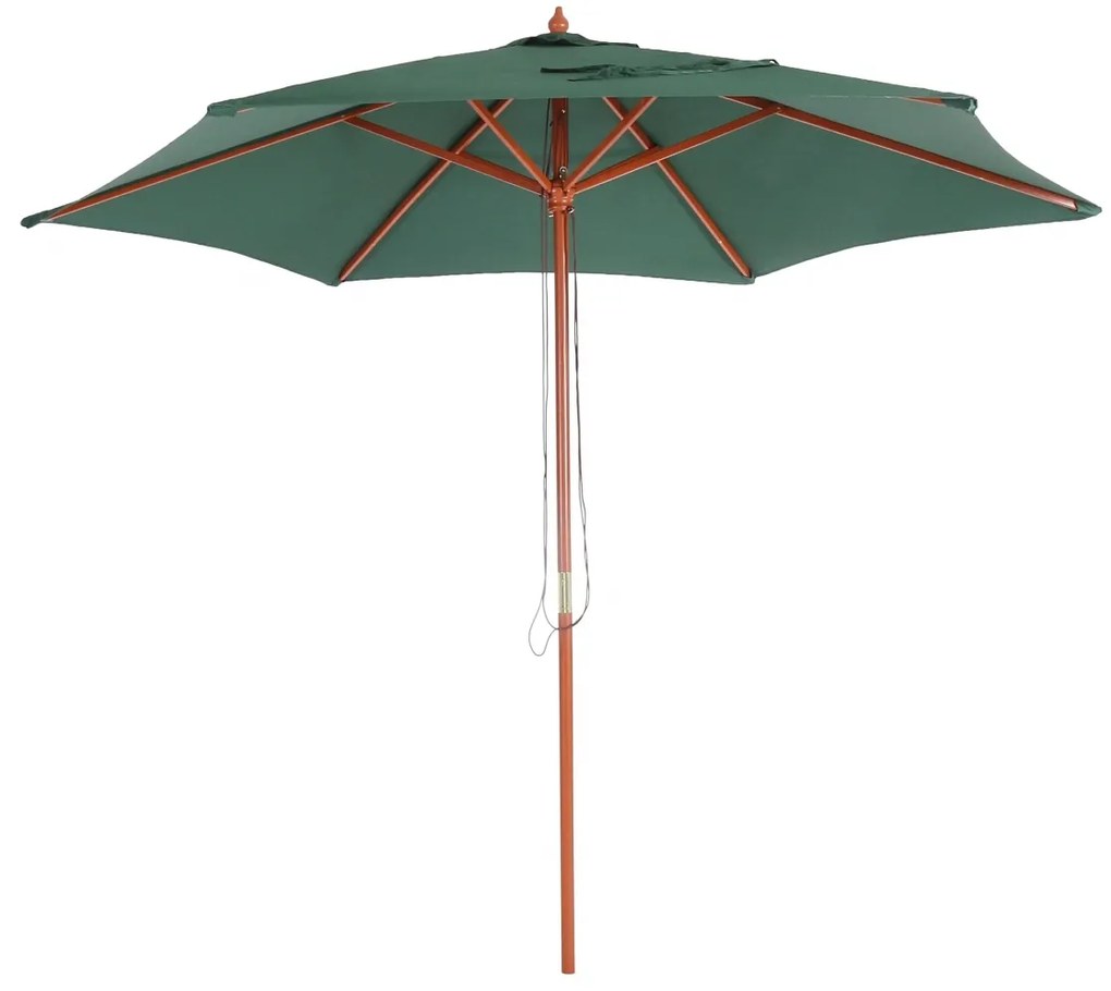 Slnečník Florida Ø 3m - polyester/drevo - olivovo zelená