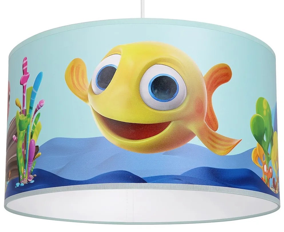 Detské závesné svietidlo Fish, 1x plastové tienidlo so vzorom, bl