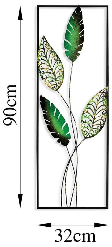 Nástenná kovová dekorácia Timeyi 3 zelená/čierna