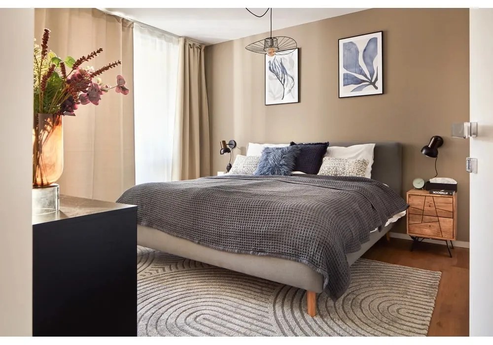 Sivá čalúnená dvojlôžková posteľ s úložným priestorom s roštom 160x200 cm Mattis – Meise Möbel