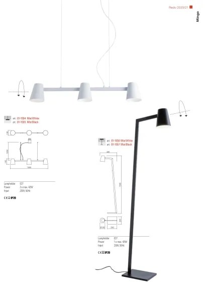 Redo 01-1556 - Stojacia lampa MINGO 1xE27/42W/230V biela