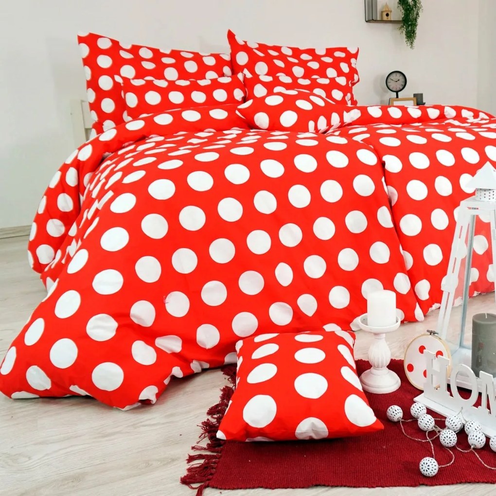 Obliečky bavlnené Dots červené EMI: Vankúš 45x65
