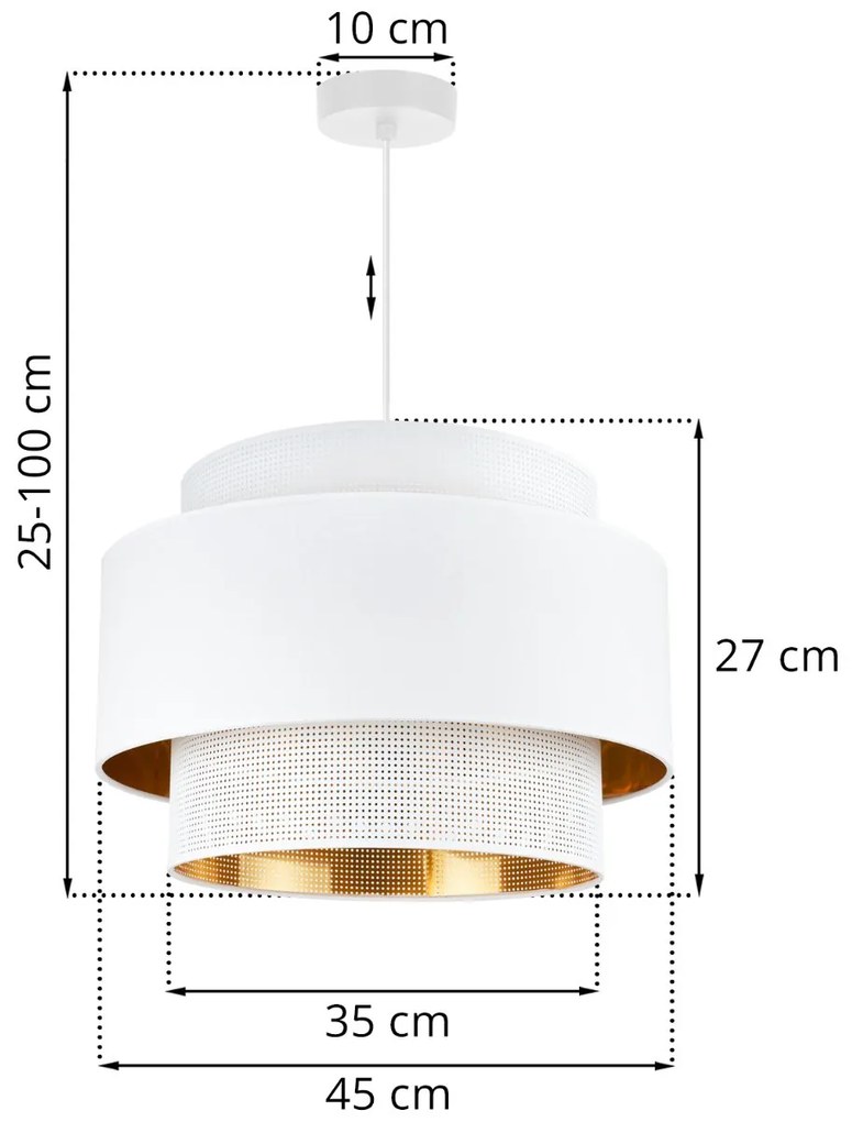 Závesné svietidlo Asti, 1x PVC/biele textilné tienidlo, (fi 45cm), g/c, w
