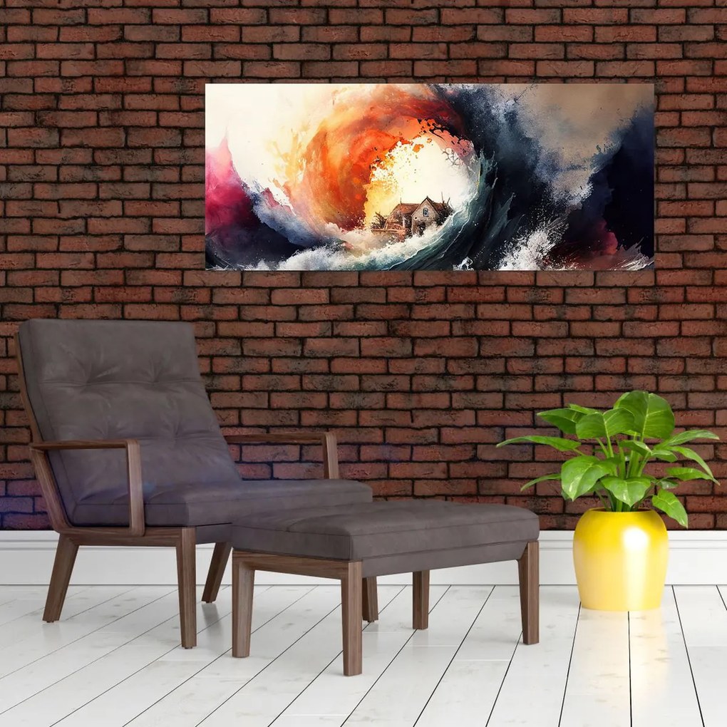 Obraz - Vo víre povodne, akvarel (120x50 cm)