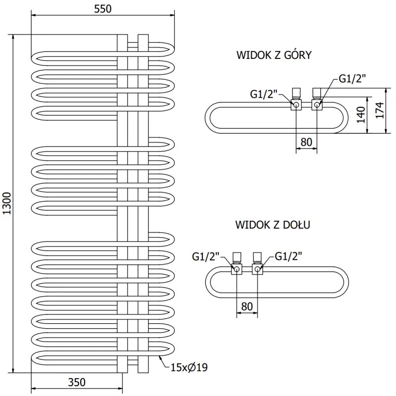Mexen Ops vykurovacie teleso 1300 x 550 mm, 694 W, čierna, W122-1300-550-00-70