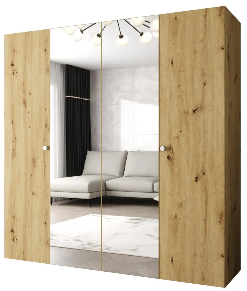 Šatníková skriňa 200 cm Parna 2 (dub artisan + strieborná). Akcia -20%. Vlastná spoľahlivá doprava až k Vám domov. 1125933