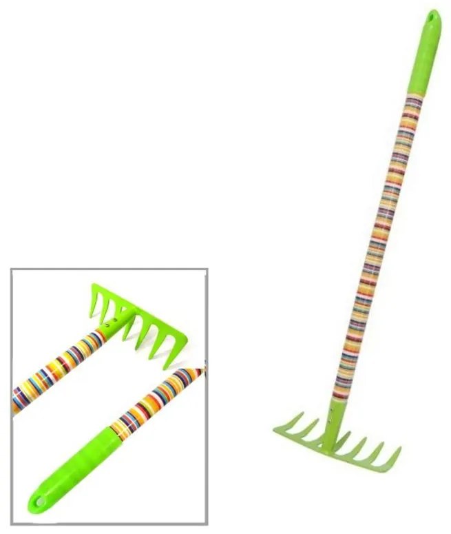 Hrable 7-zub.detské kovové, nasada drevená fareb.pruhy , 63cm