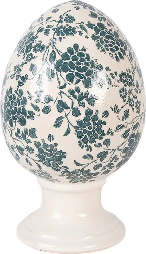 Keramické vajíčko na podstavci so zelenými kvetmi Tien French L - Ø 15*24 cm