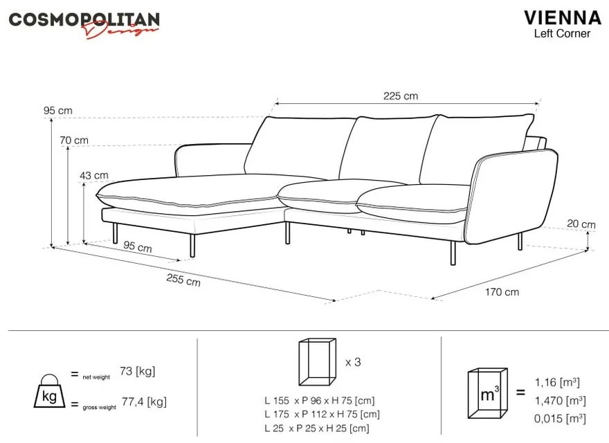 Petrolejovozelená zamatová rohová pohovka Cosmopolitan Design Vienna, ľavý roh