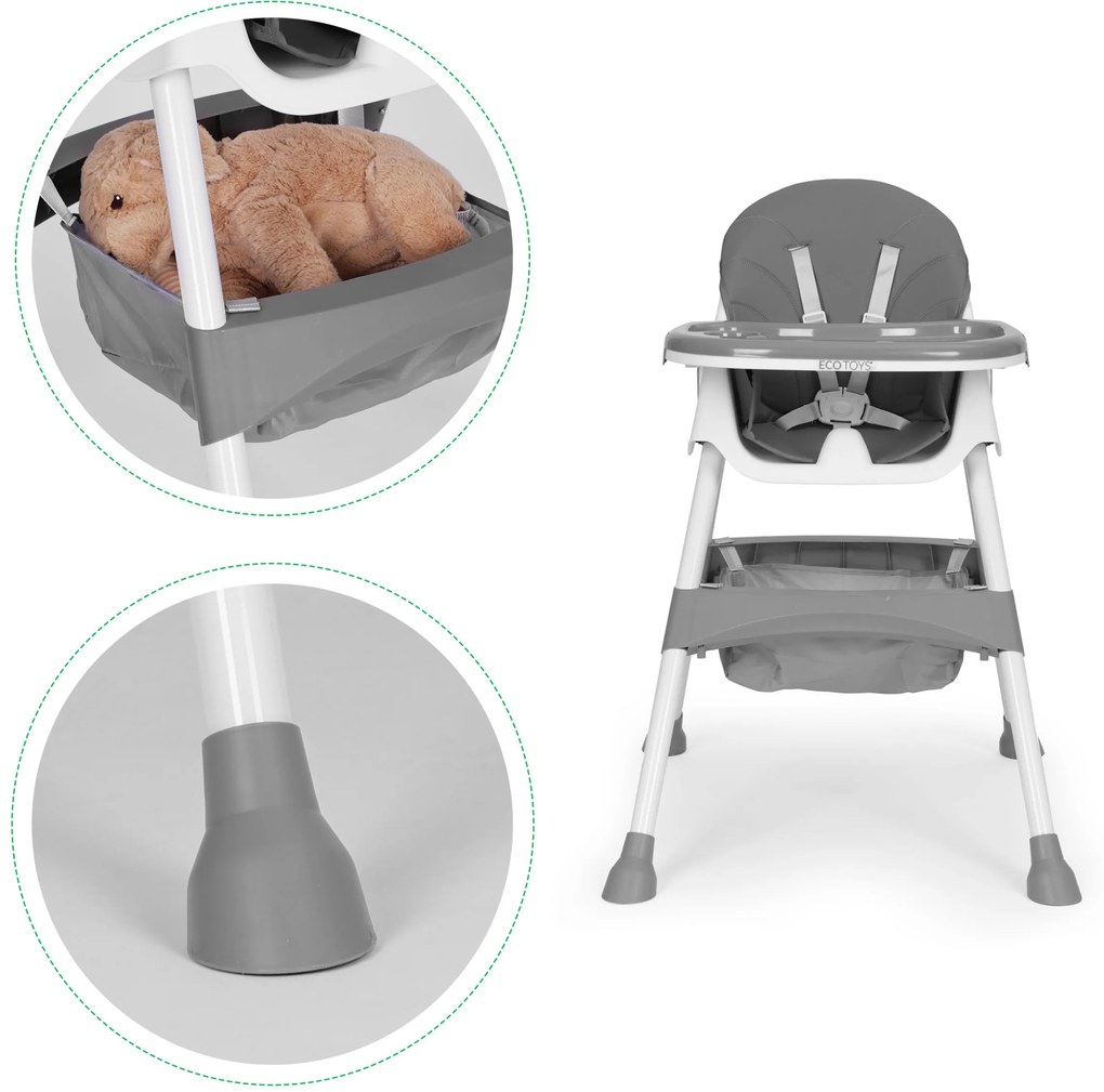 Detská jedálenská stolička BABY ECOTOYS sivá