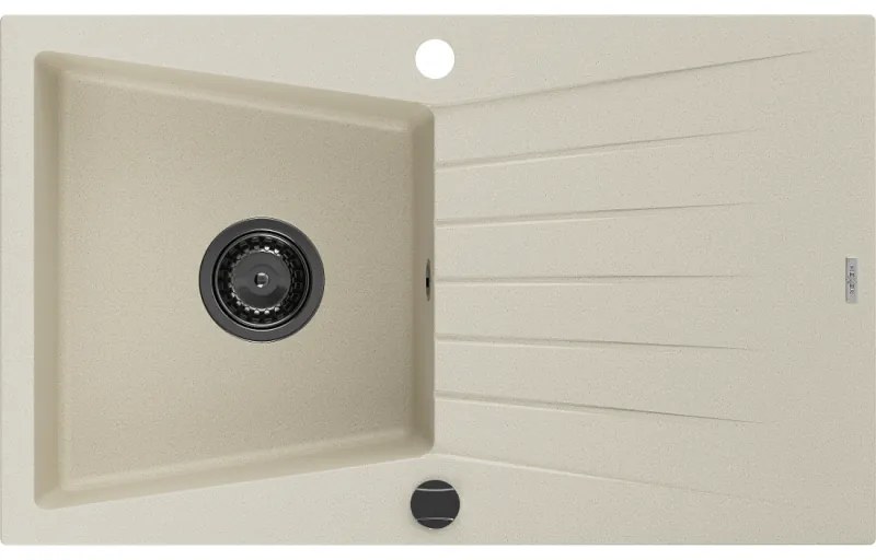 Mexen Cesar, granitový drez 775x470x190 mm, 1-komorový, béžová s čiernym sifónom, 6514771010-69-B