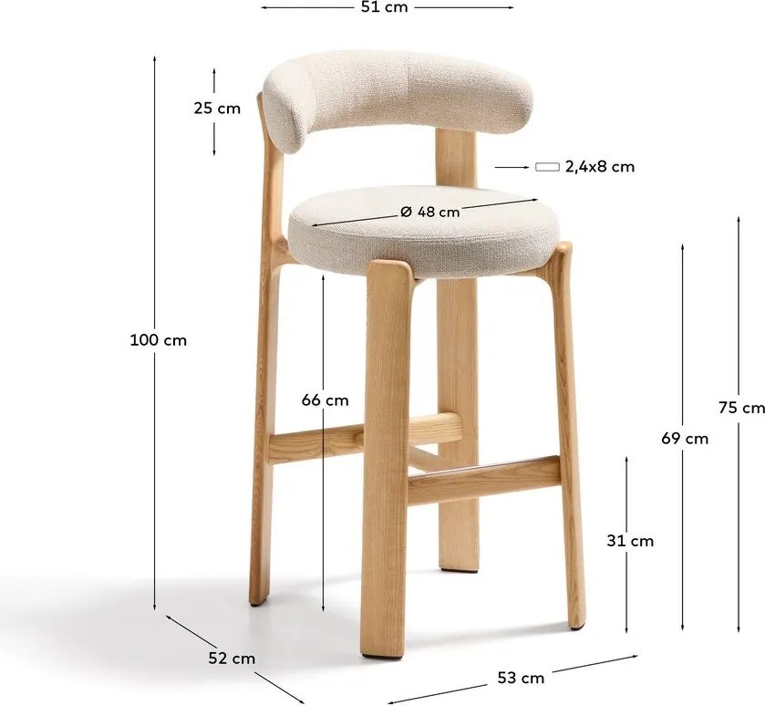 Béžová/v svetlo prírodnej farbe barová stolička z jaseňového dreva (výška sedadla 75 cm) Granite – Kave Home
