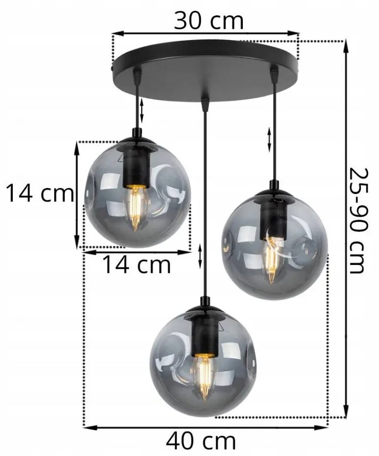 Závesné svietidlo Monako, 3x transparentné sklenené tienidlo , o