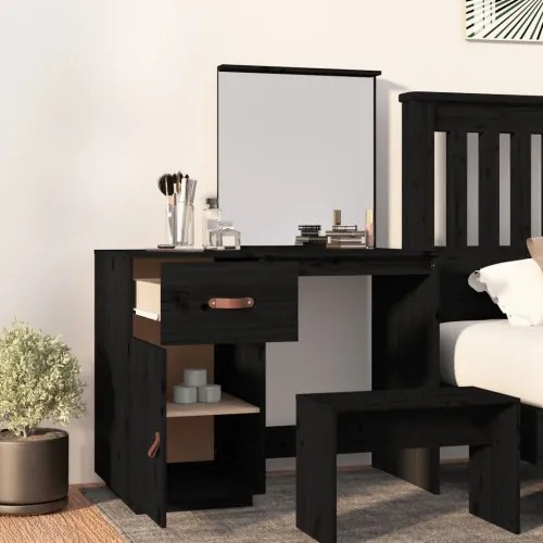 vidaXL Toaletný stolík čierny 95x50x134 cm masívne borovicové drevo-