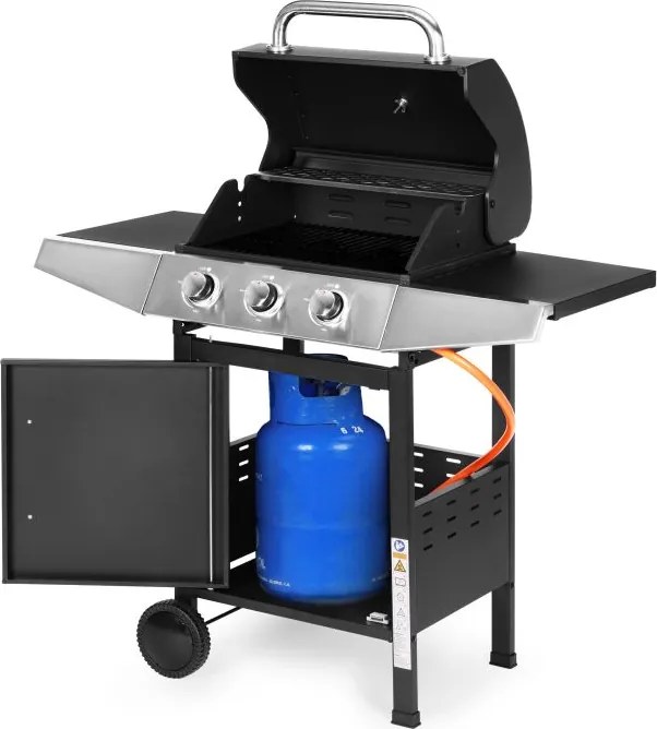 Záhradný plynový gril 10,2 KW, veľký rošt, 3 horáky, teplomer, redukcia