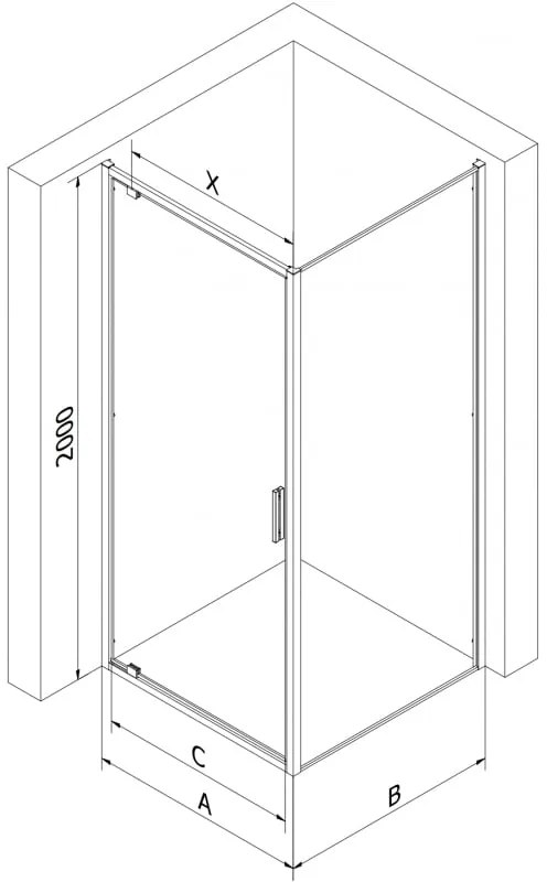 Mexen Exo, výklopný sprchový kút 100 x 100 cm, číre sklo, zlatá, 8181-100-100-50-00