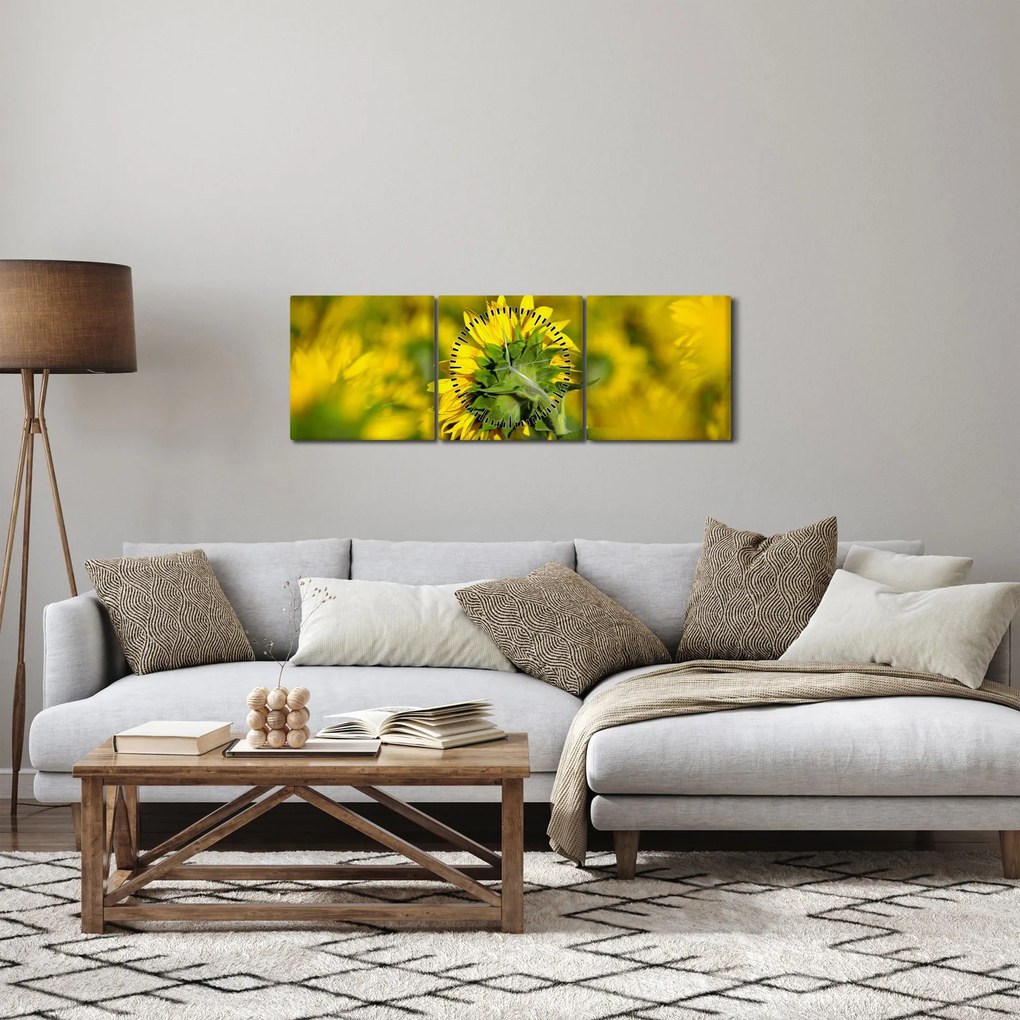Obraz slnečnice (s hodinami) (90x30 cm)