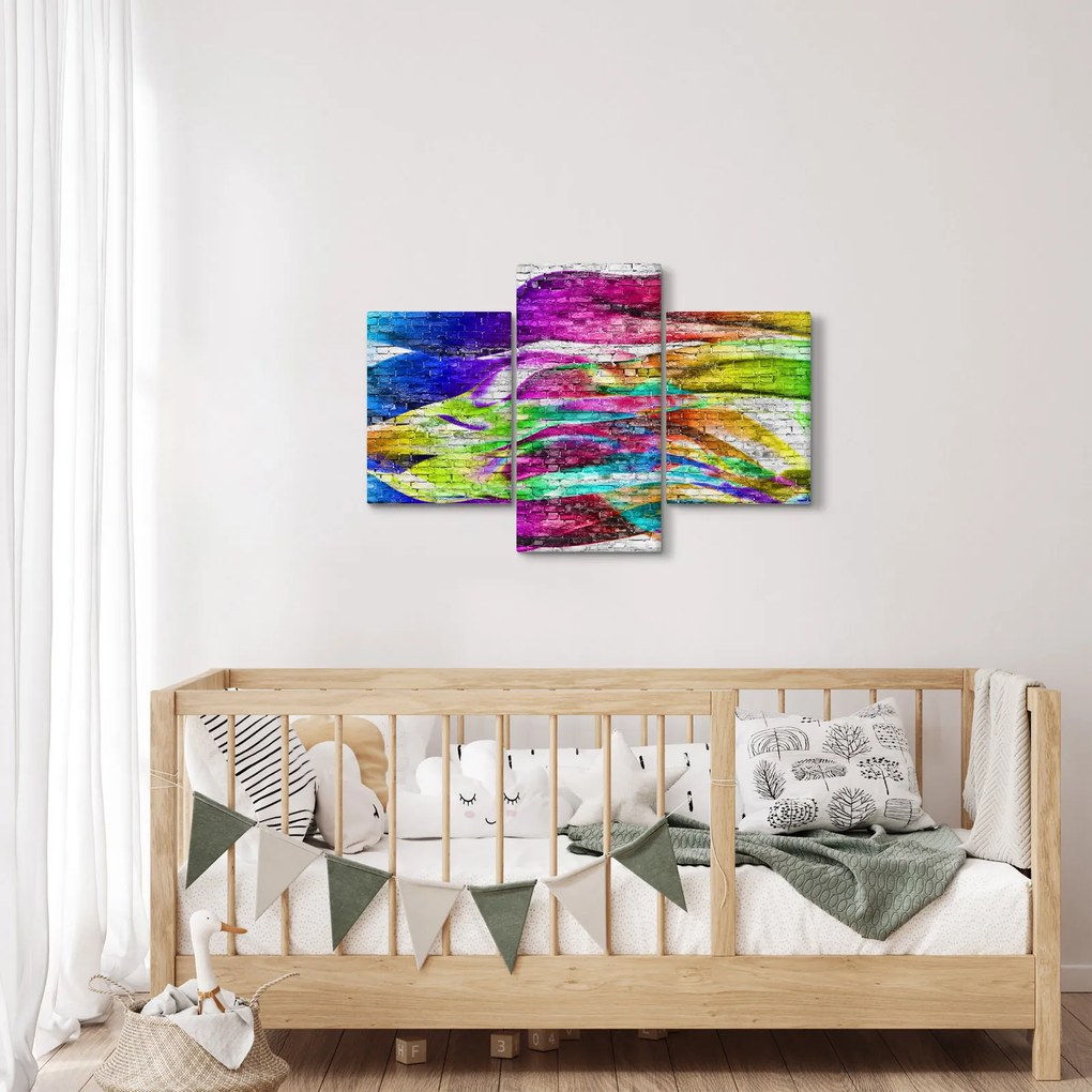 Obraz - Tehlový múr s farebnými plameňmi (90x60 cm)