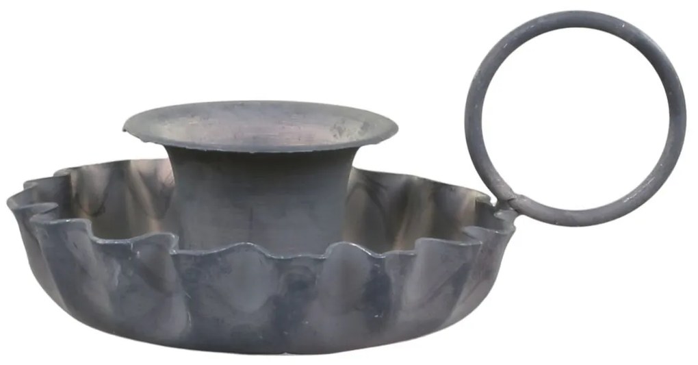 Zinkový antik kovový svietnik na úzku sviečku s uškom Flower - 9*6*4,5 cm