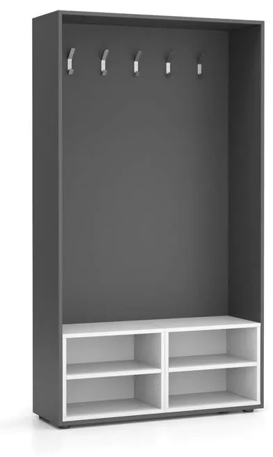 Šatníková stena BORDER s botníkom, 5 háčikov, grafit/biela