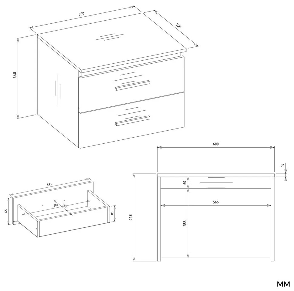 Závěsná skříňka pod umyvadlo s deskou NEL 2S 60 cm bílá