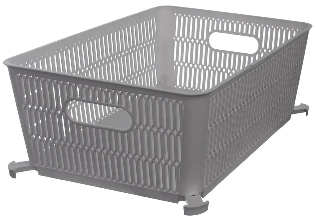 Orion L - Univerzálny košík NESTA, výsuvné klapky na stohovanie, sivý, 28 x 23 x 12 cm