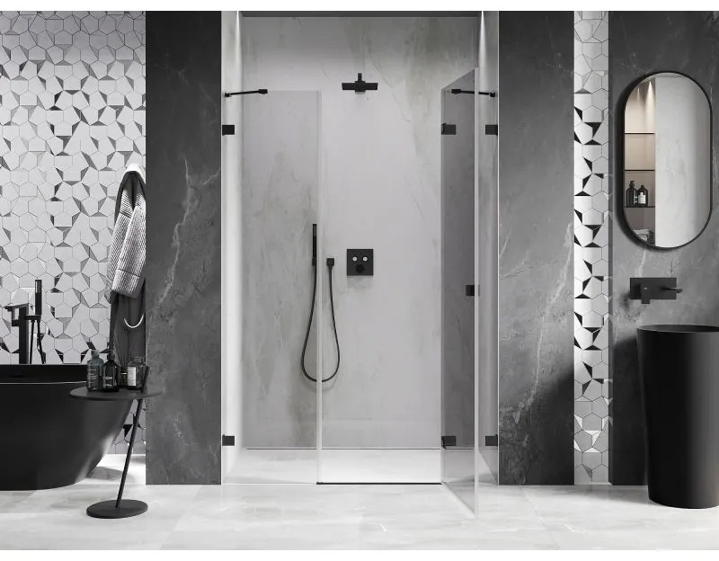 Mexen Lunar, pravé otočné sprchové dvere 140 cm, číre sklo, čierny profil, 834S-140-050-70-00-P