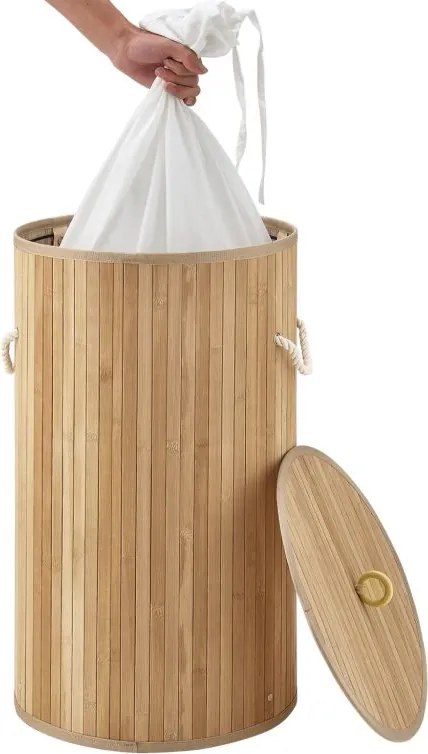 Bambusový kôš na bielizeň okrúhly 55 l s vekom a vakom