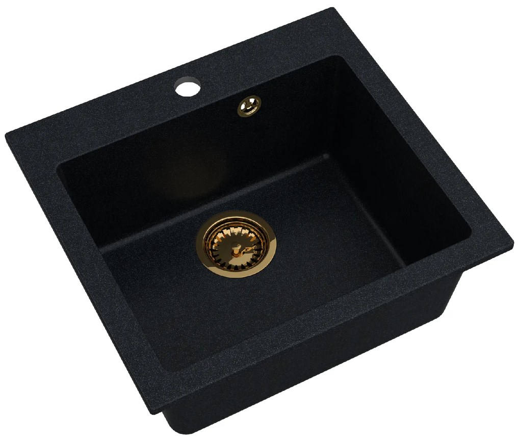 Sink Quality Ferrum 50, kuchynský granitový drez 490x450x195 mm + zlatý sifón, brocade, SKQ-FER.B.1K50.XG