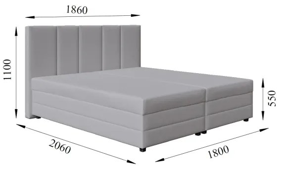 Čalúnená posteľ ISABEL 180x200 s pružinovou matracou a úložným priestorom, svetlosivá