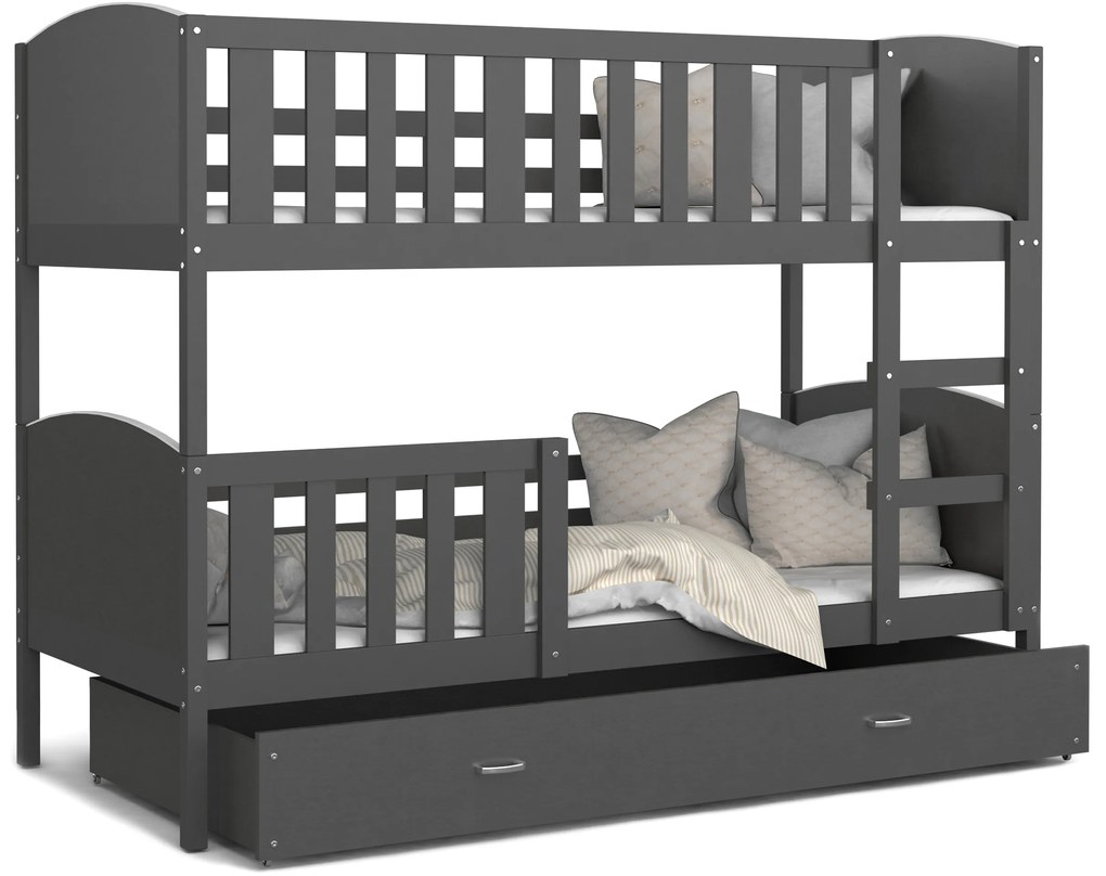 MAXMAX Detská poschodová posteľ so zásuvkou TAMI Q - 200x90 cm - šedá