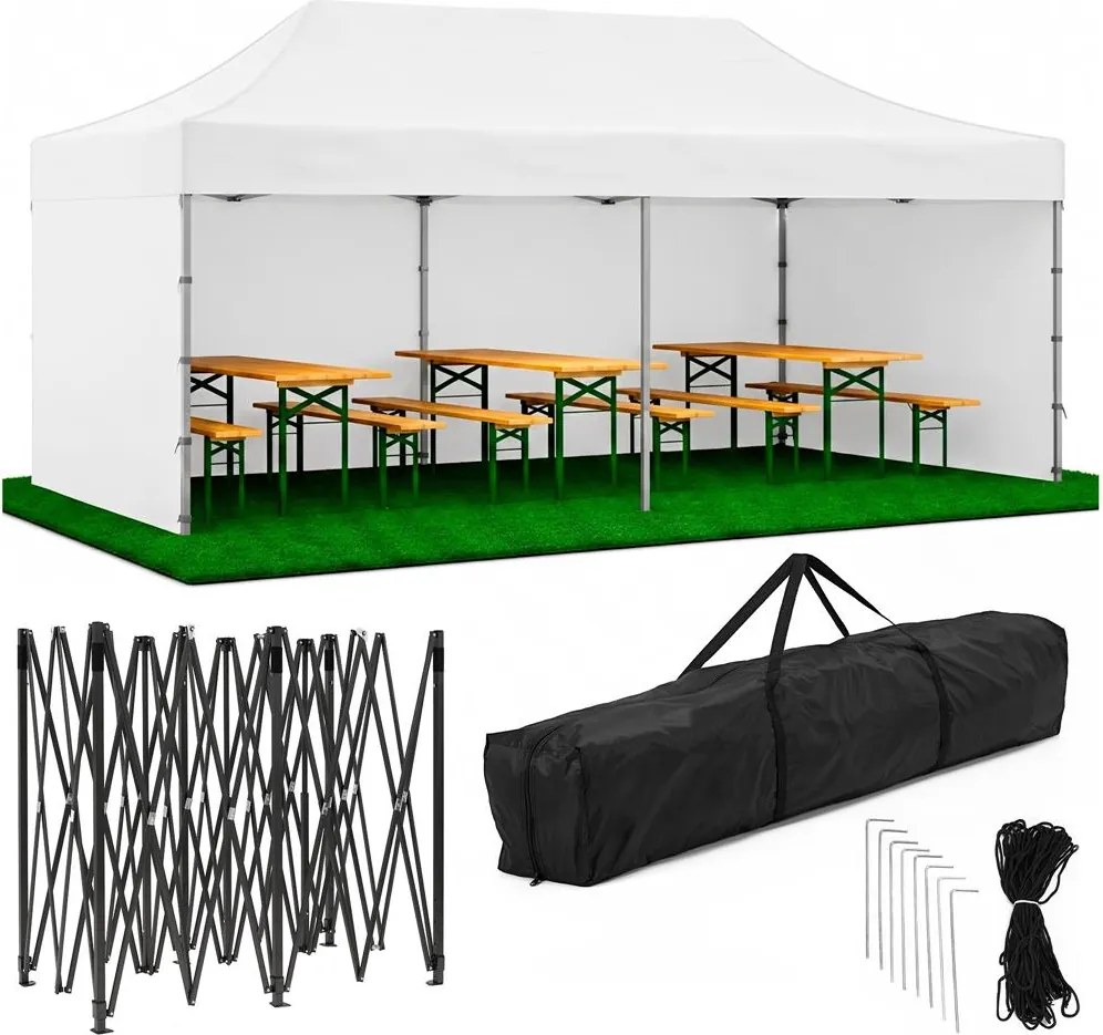 SPRINGOS Nožnicový záhradný stan 3×6 m – biely, obchodný pavilón na podujatia GP0006