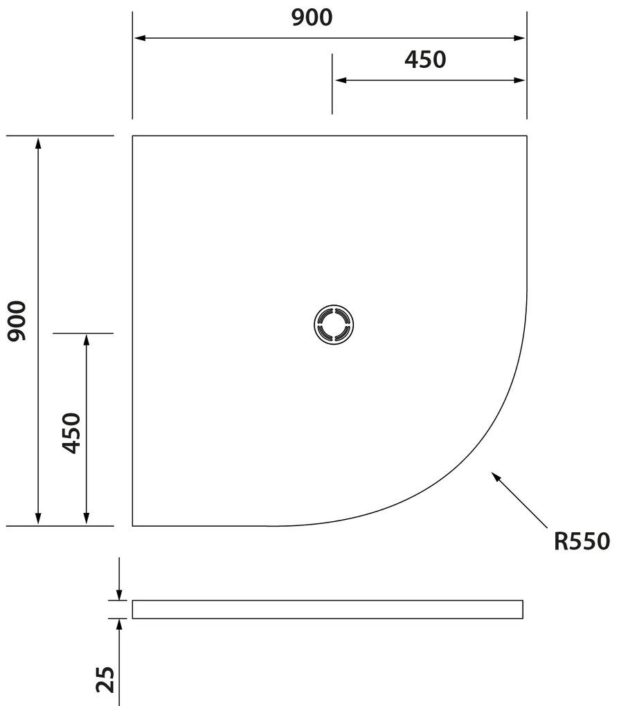 Polysan Polysan, FLEXIA sprchová vanička z liateho mramoru štvrťkruh, s možnosťou úpravy rozmeru, 90x90cm, R550, 91181