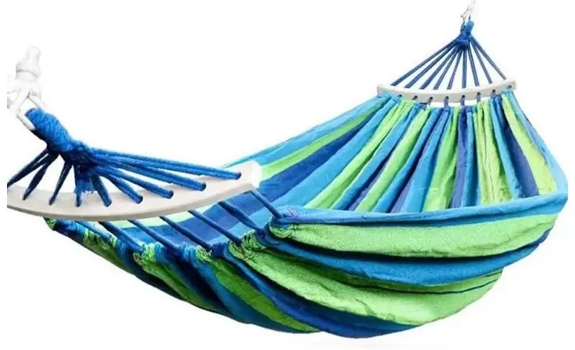 Modro-zelená hojdacia sieť s vankúšom HAMAK pre 2 osoby 260x150 cm