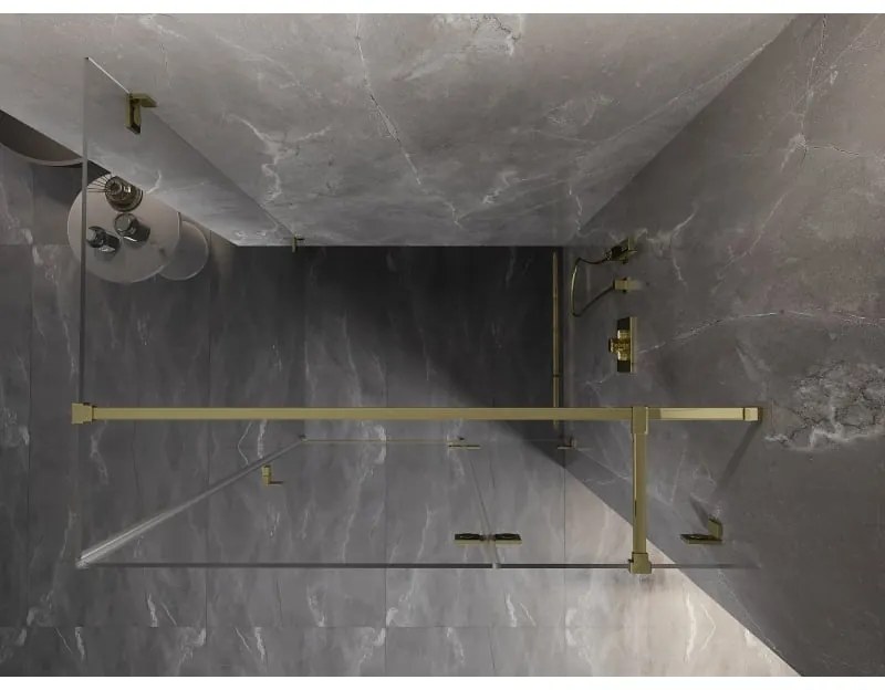 Mexen Lunar T, výklopný pravý sprchový kút 140 x 110 cm, 8mm číre sklo, zlatý profil, 834T-140-110-50-00-P