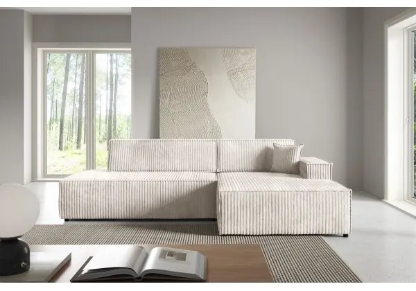 Rozkladacia rohová sedacia súprava s úložným priestorom v tvare L TERAMO pravá béžová