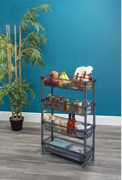 Orion Úzka komoda s košíkmi, regál, 4 police, sivý, SLIM-INVA