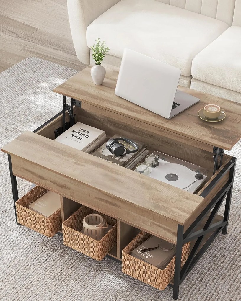 Vasagle Výškovo nastaviteľný konferenčný stolík LUBOR, 60x100x(48-62)cm, camel hnedá/čierna